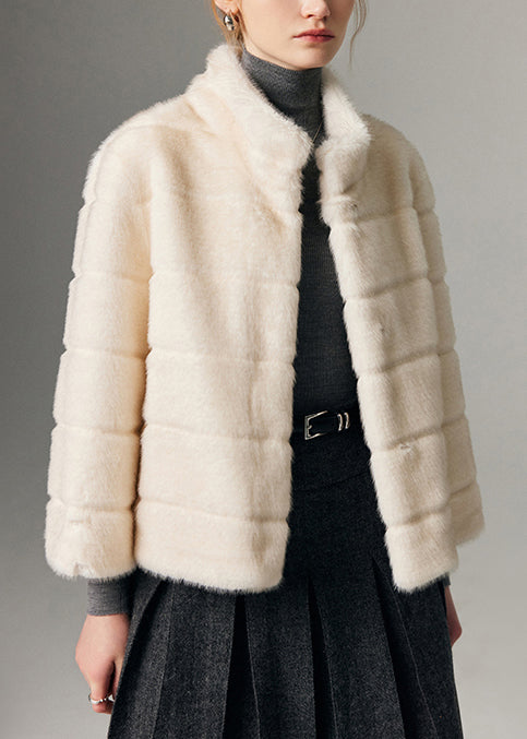 White Striped Mink Velvet Coats Oversized Winter