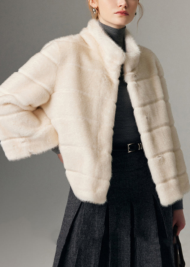 White Striped Mink Velvet Coats Oversized Winter