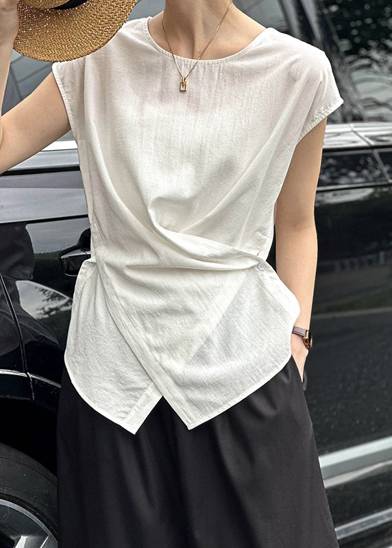 White T Shirt V Neck Wrinkled Summer