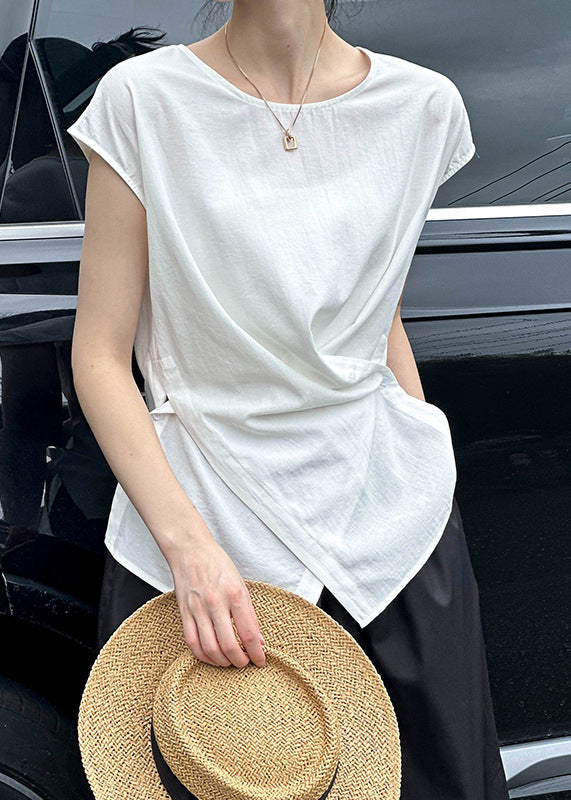 White T Shirt V Neck Wrinkled Summer