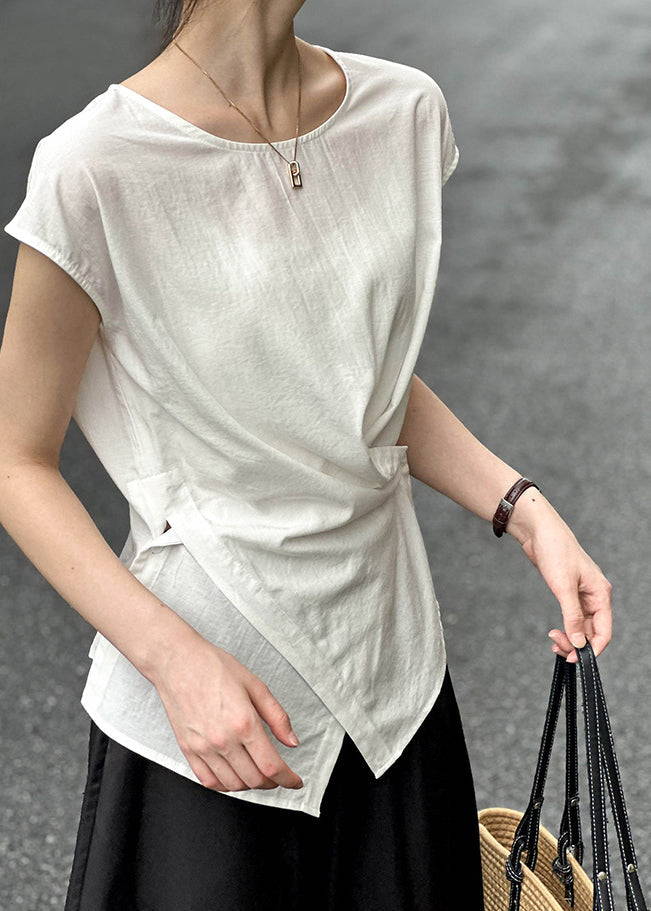 White T Shirt V Neck Wrinkled Summer
