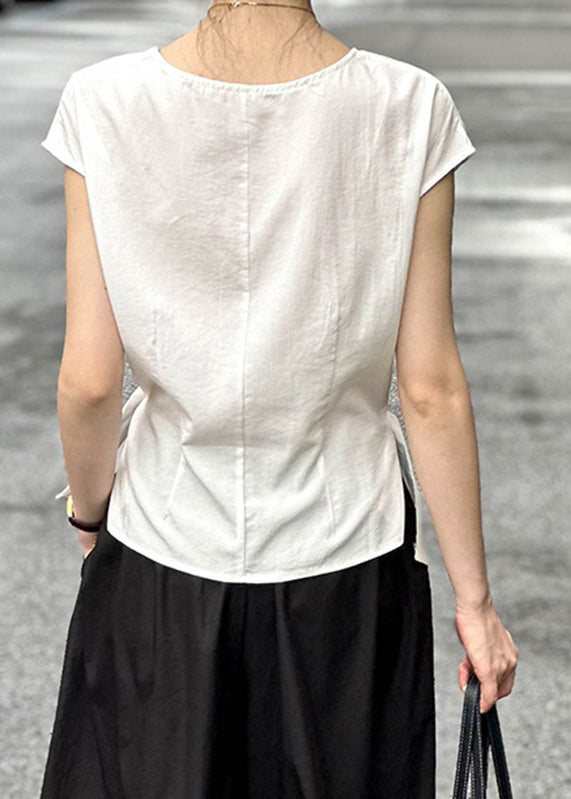 White T Shirt V Neck Wrinkled Summer