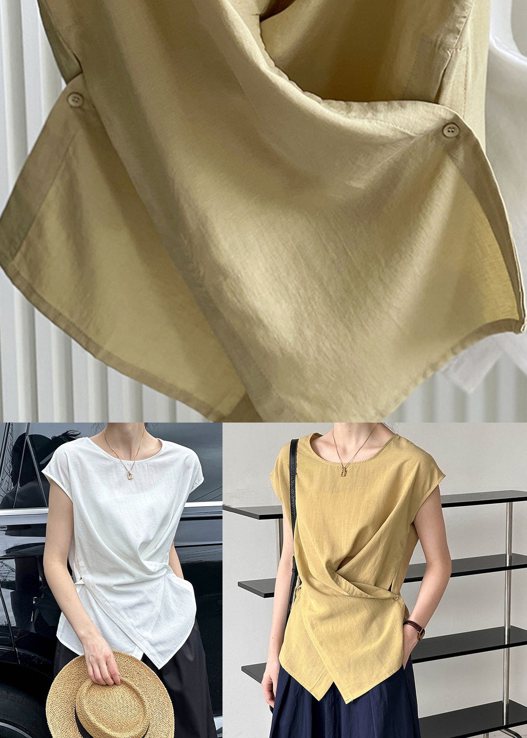 White T Shirt V Neck Wrinkled Summer