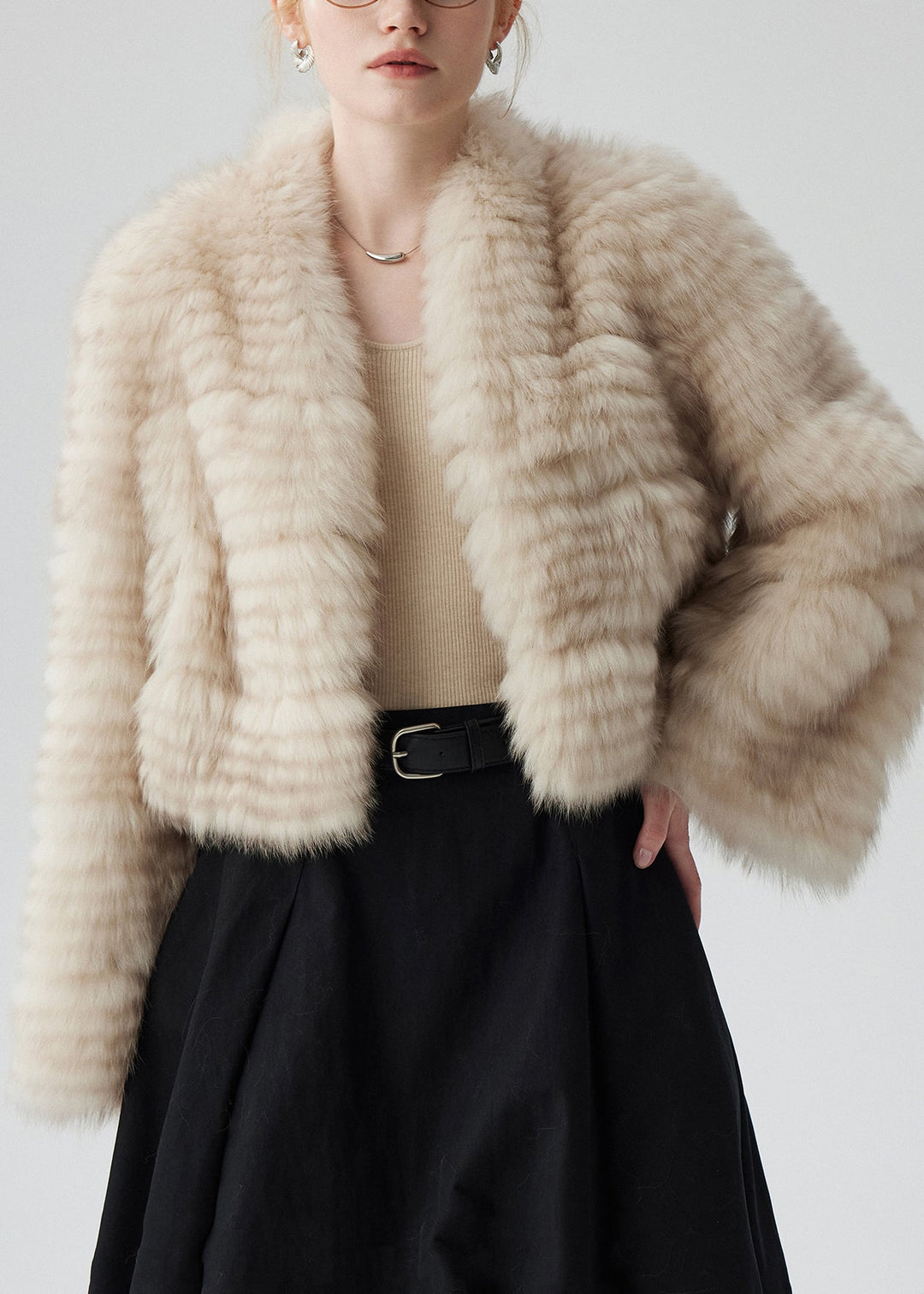White Thick Fox Fur Cardigan Oversized Winter
