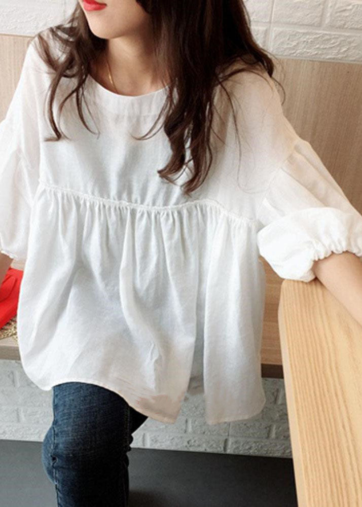 White Wrinkled Patchwork Solid Shirt Summer
