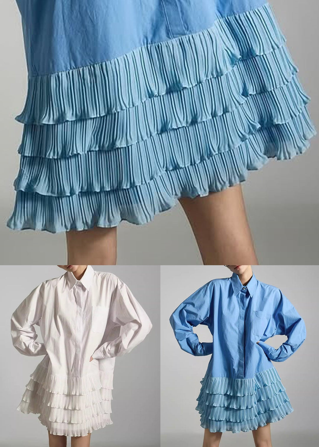 White Wrinkled Pockets Patchwork Cotton Dress Peter Pan Collar