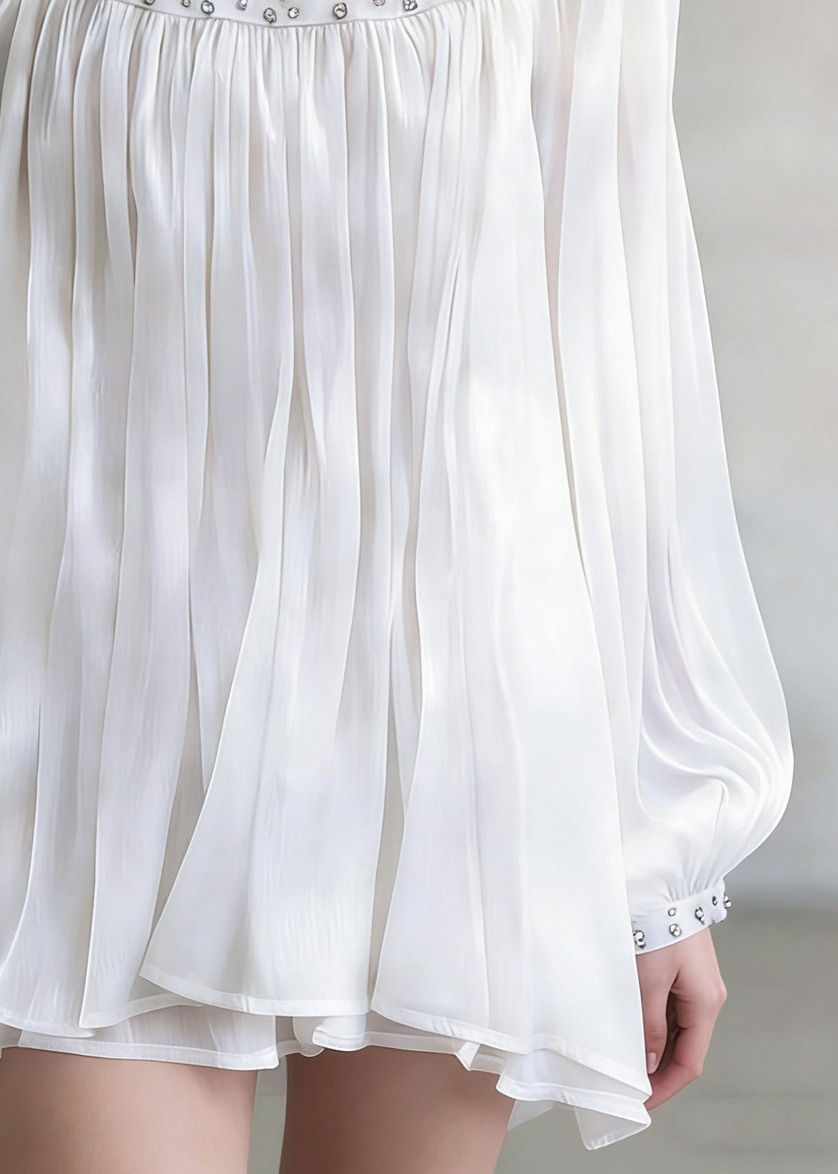 White Zircon Wrinkled Shirt Stand Collar Spring - Omychic