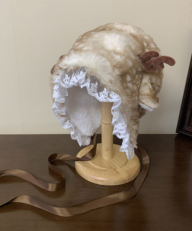 Winter Deer Antlers Fuzzy Wool Lined Warm Thick Bucket Hat