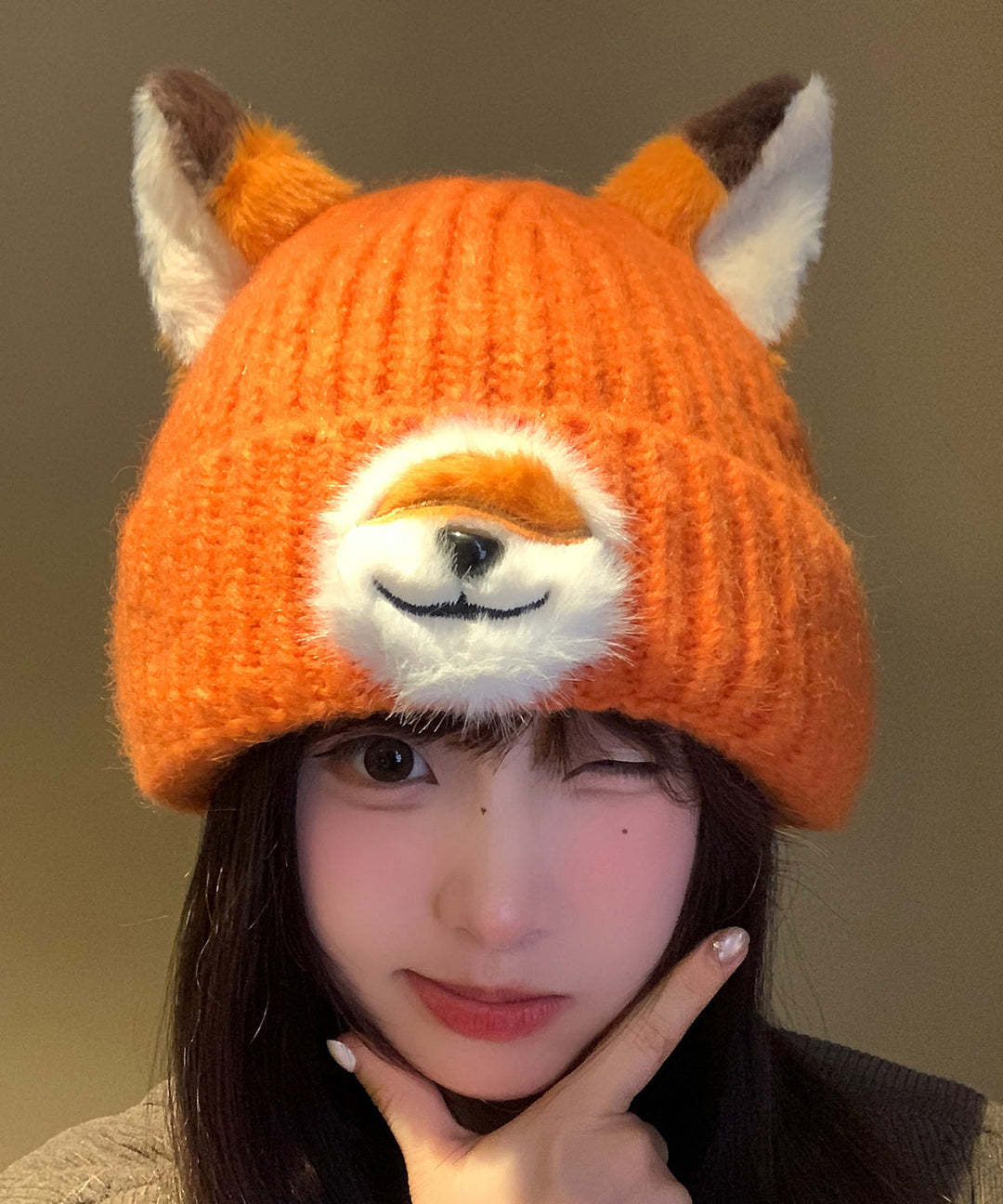Winter Orange Cute Fox Warm and Versatile Knitted Boonie Hat