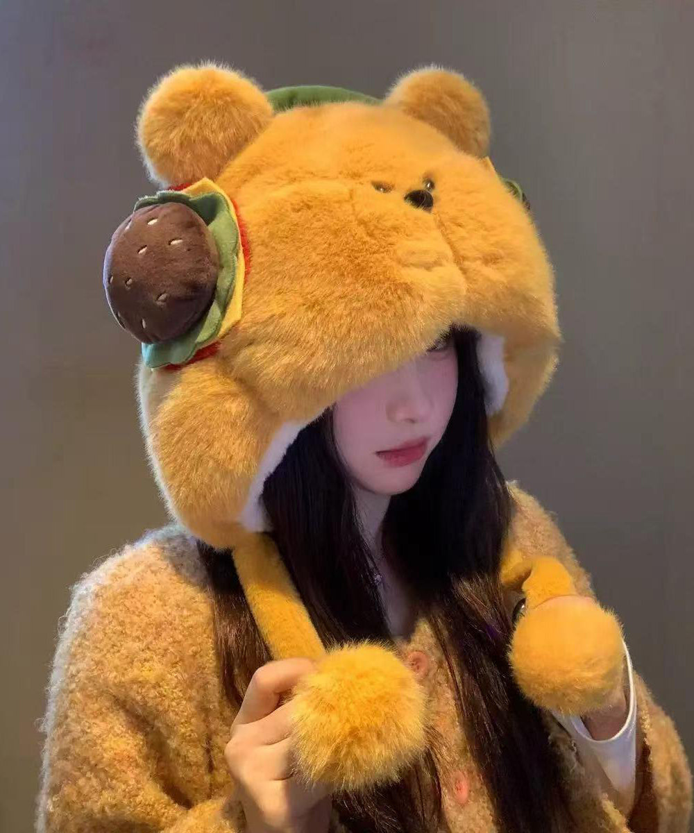 Winter Yellow Cute Thick Warm Fleece Fuzzy Fur Boonie Hat