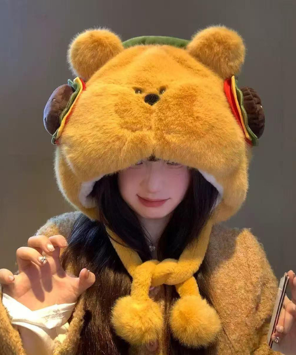 Winter Yellow Cute Thick Warm Fleece Fuzzy Fur Boonie Hat