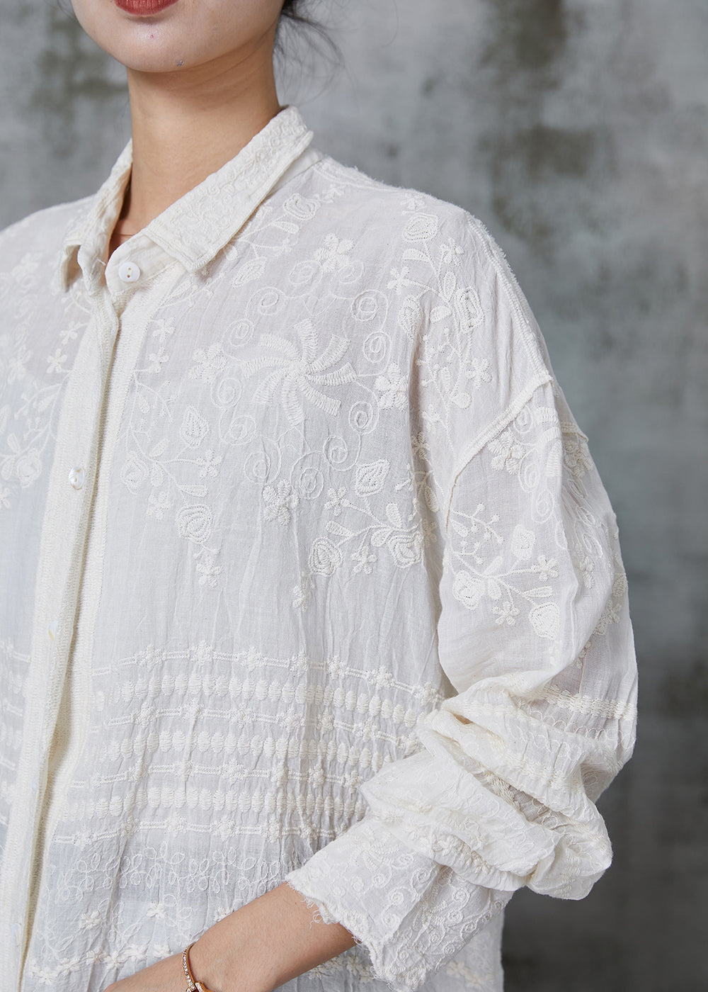 Women Apricot Embroidered Cotton Blouses Spring