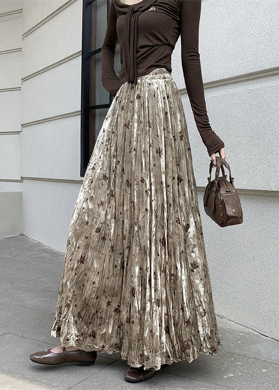 Women Apricot Print Draping Silk Velvet Skirts Spring - Omychic