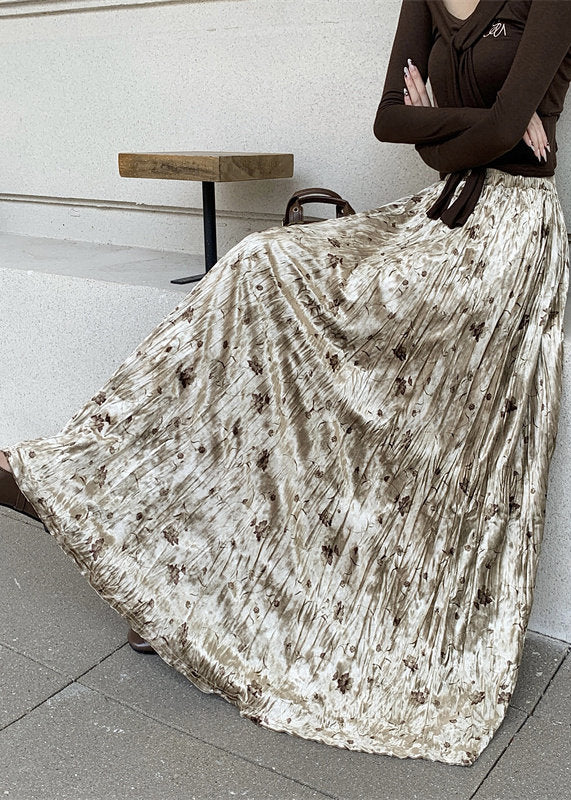 Women Apricot Print Draping Silk Velvet Skirts Spring - Omychic