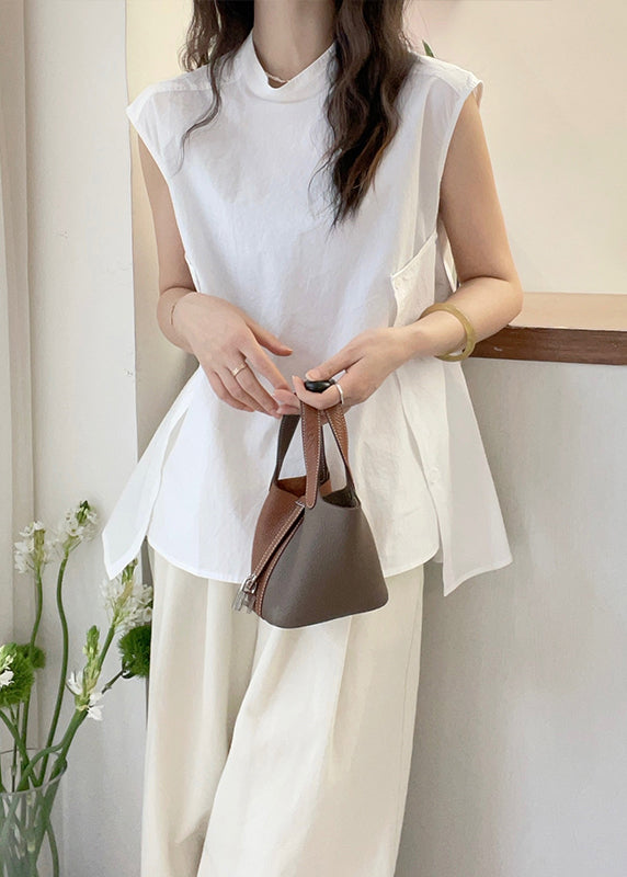 Women Apricot Stand Collar Asymmetrical T Shirt Short Sleeve