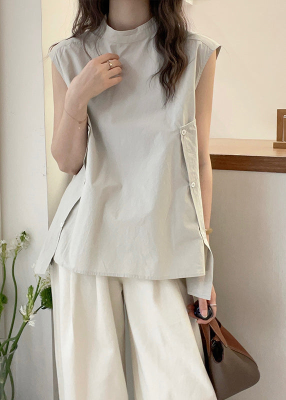 Women Apricot Stand Collar Asymmetrical T Shirt Short Sleeve