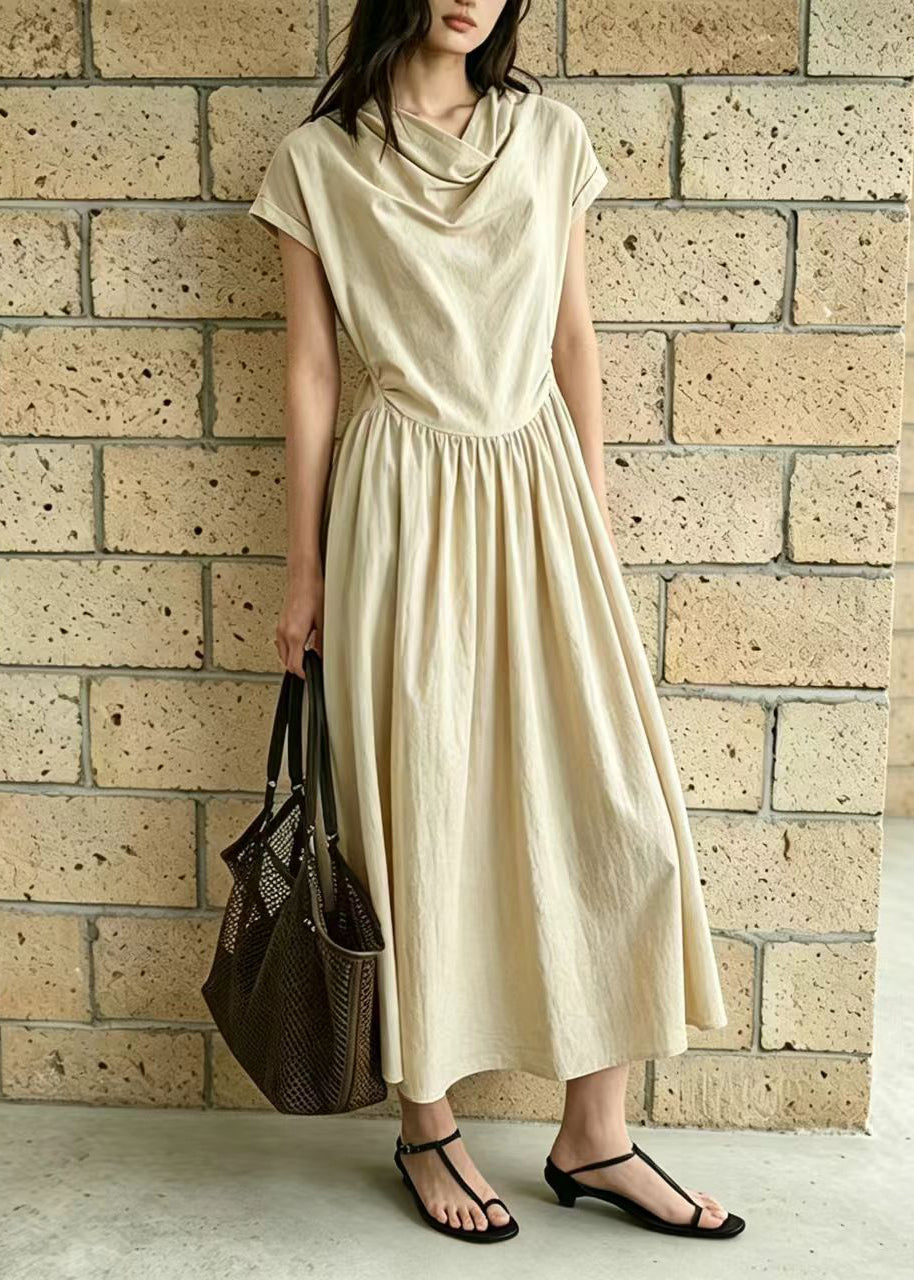 Women Apricot Tie Waist Cotton Maxi Dresses Summer