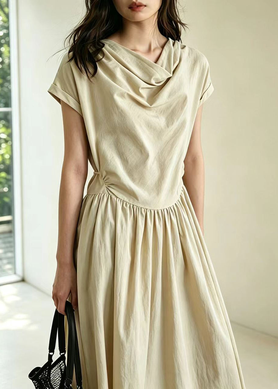 Women Apricot Tie Waist Cotton Maxi Dresses Summer