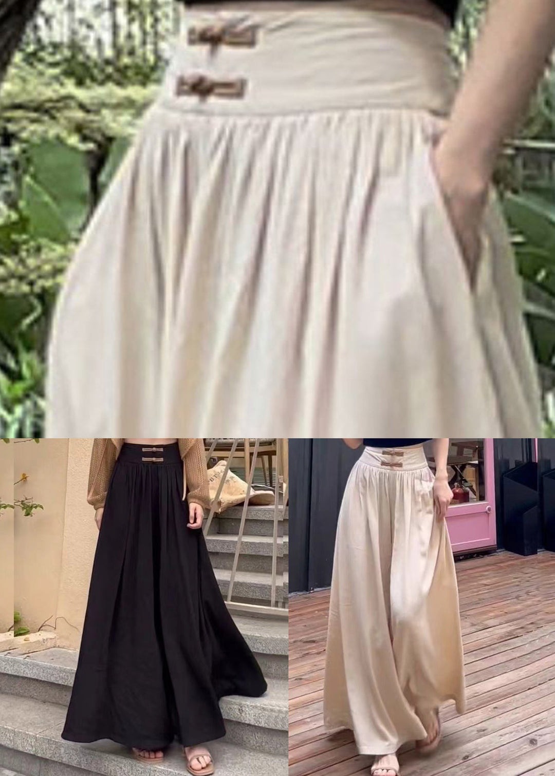 Women Apricot Wrinkled High Waist Cotton Pants Spring