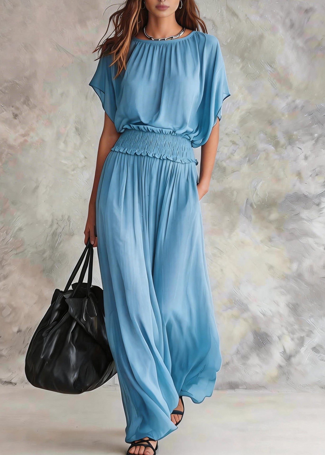 Women Army Green O Neck Patchwork Chiffon Dresses Summer - Omychic