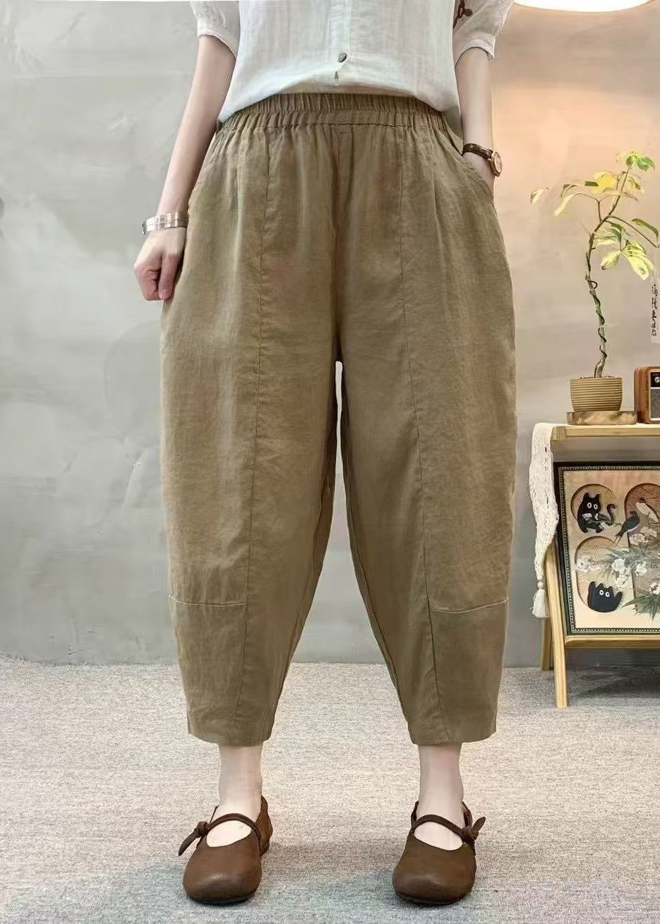 Women Army Green Oversized Linen Harem Pants Summer