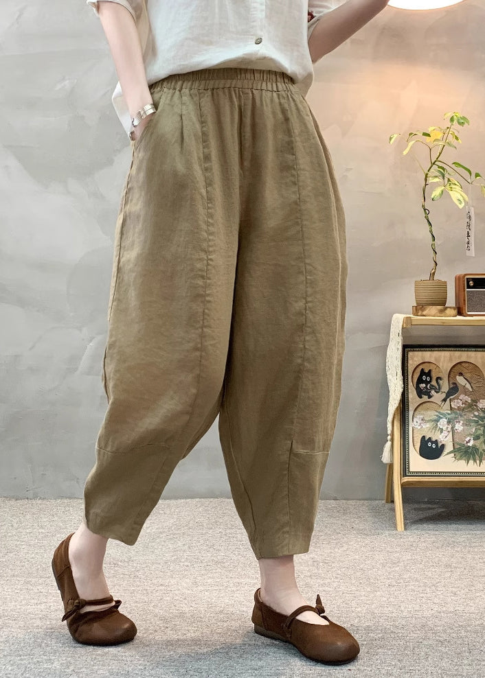 Women Army Green Oversized Linen Harem Pants Summer