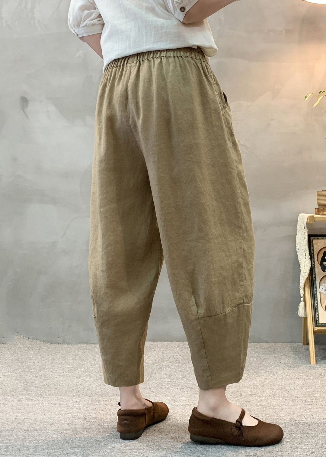 Women Army Green Oversized Linen Harem Pants Summer