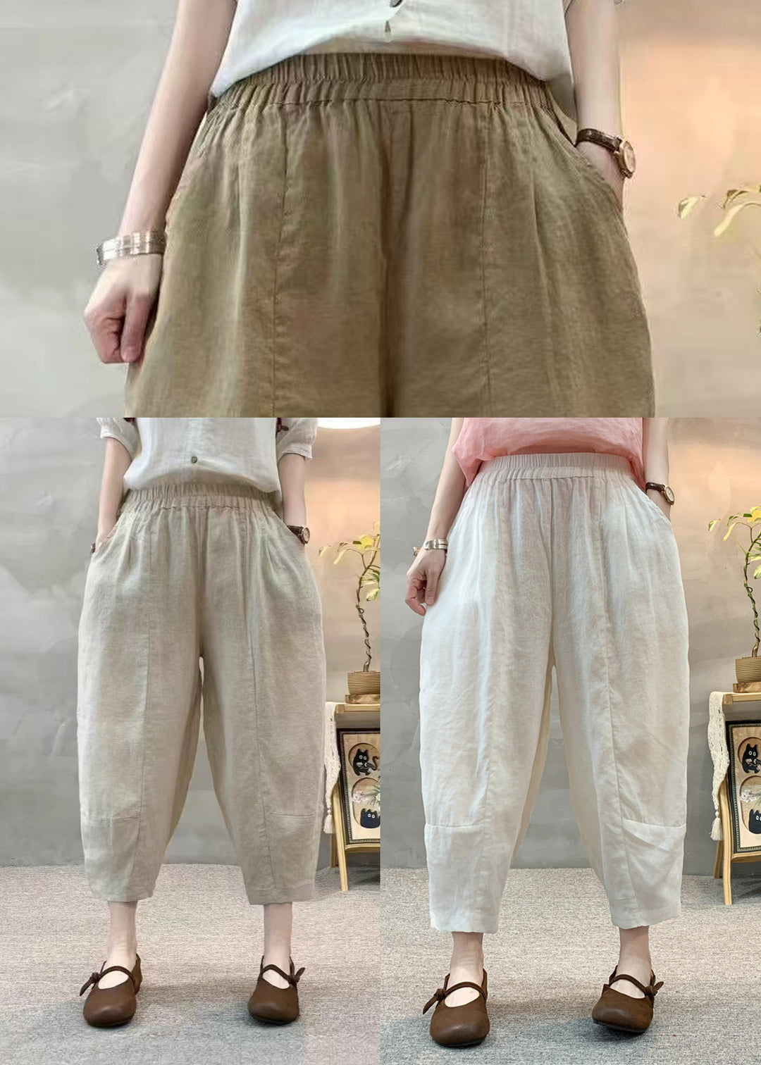 Women Army Green Oversized Linen Harem Pants Summer