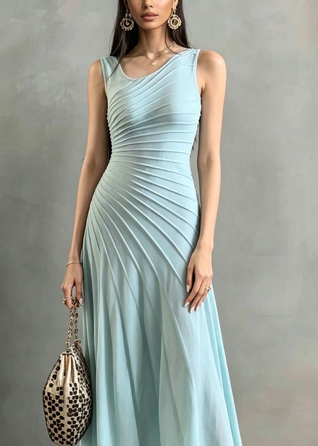 Women Asymmetrical Design Patchwork Knit Dresses Sleeveless