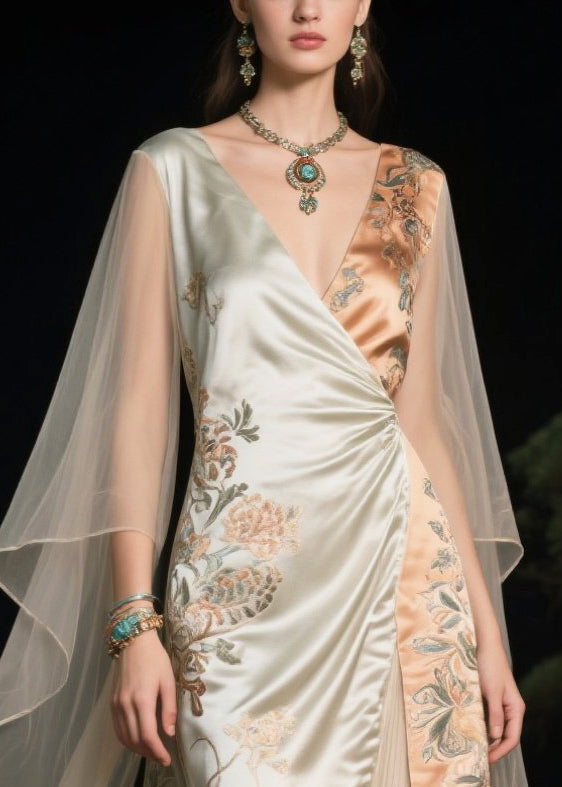 Women Asymmetrical Patchwork Tulle Evening Dress Cloak Sleeves