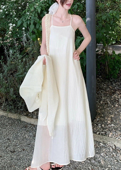 Women Beige Asymmetrical Chiffon Halter Dresses Summer