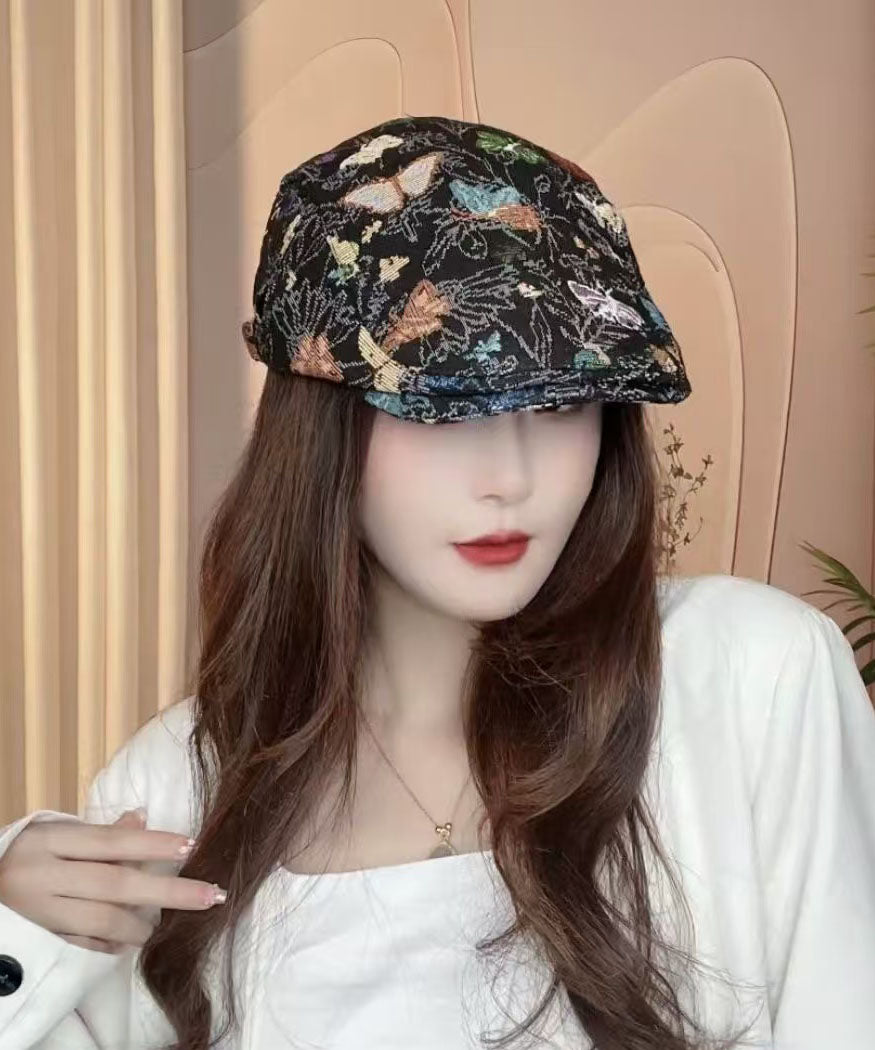 Women Beige Butterfly Jacquard Breton Hat