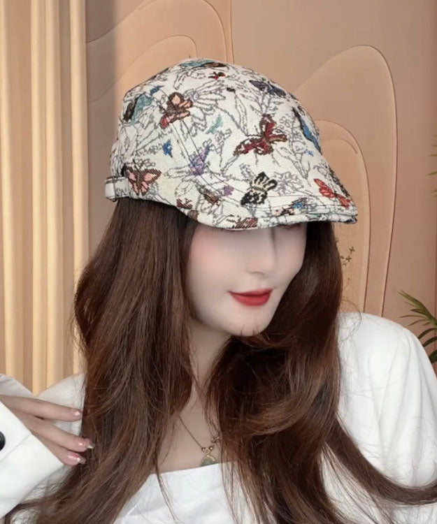 Women Beige Butterfly Jacquard Breton Hat