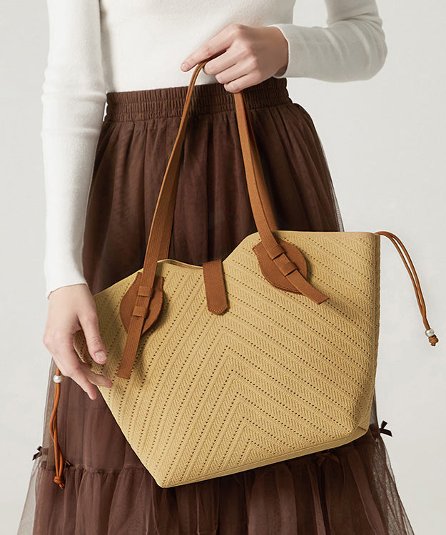 Women Beige Hollow Out Large Capacity Woven Women Shoulder Bags