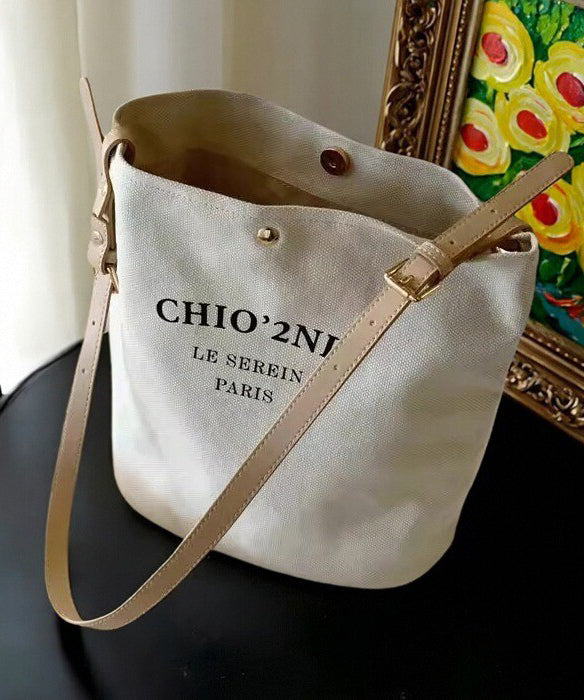 Women Beige Letter Large Capacity Canvas Shoulder Bag