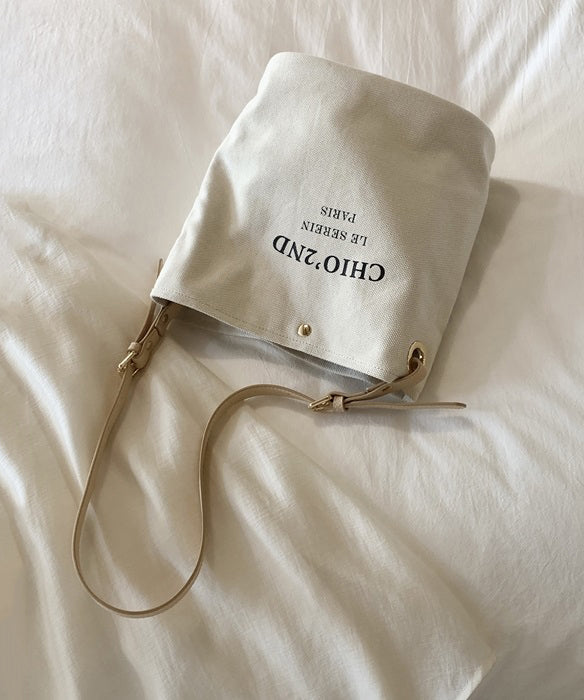 Women Beige Letter Large Capacity Canvas Shoulder Bag