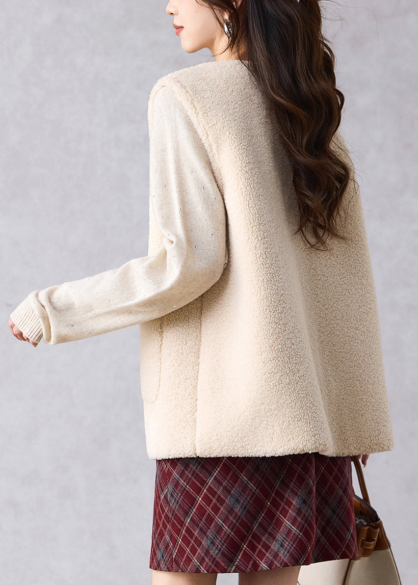 Women Beige Pockets Cozy Solid Faux Fur Waistcoat Winter
