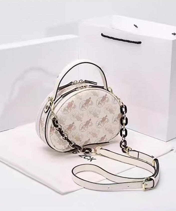Women Beige Print Faux Leather Round Bag