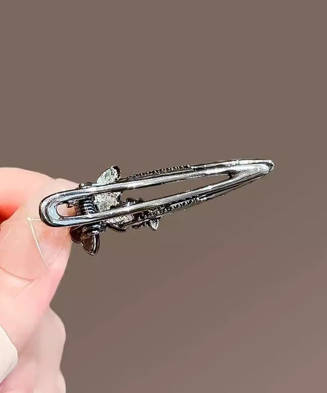 Women Black Alloy Zircon Coloured Glaze Butterfly Hairpin