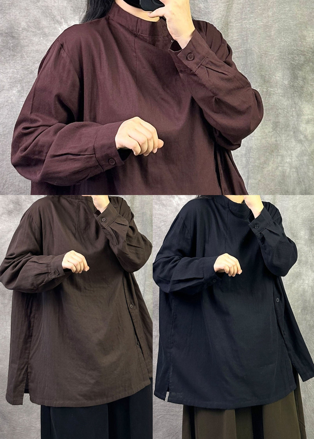 Women Black Asymmetrical Cotton A Line Shirt Top Fall