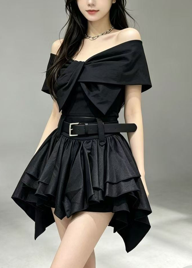 Women Black Cold Shoulder Layered Cotton Women Sets 2 Pieces Summer