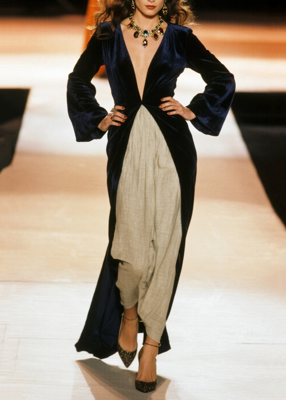 Women Black Deep-V Neck Patchwork Cotton Robe Dresses Spring