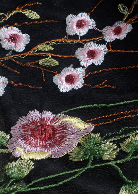 Women Black Embroidered Elastic Waist Tulle Skirt Summer