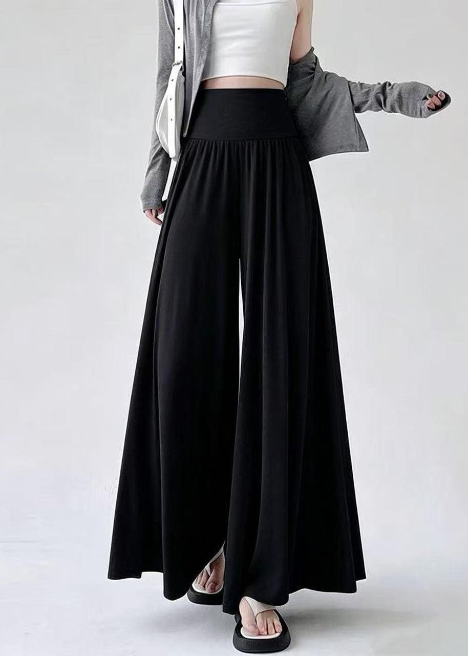 Women Black High Waist Patchwork Cotton Wide Leg Pants Summer