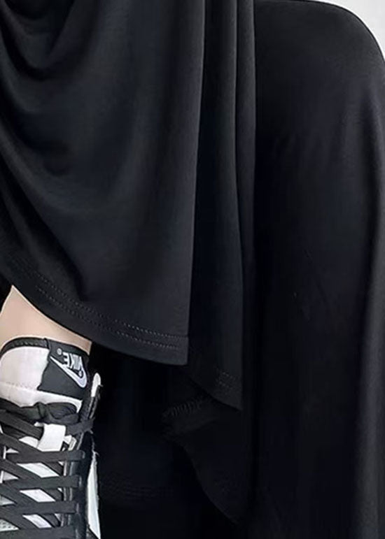 Women Black High Waist Patchwork Cotton Wide Leg Pants Summer