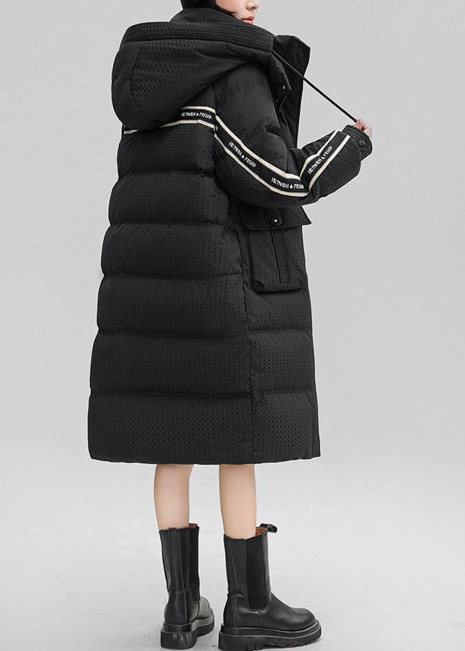 Women Black Hooded Patchwork Duck Down Winter Coats