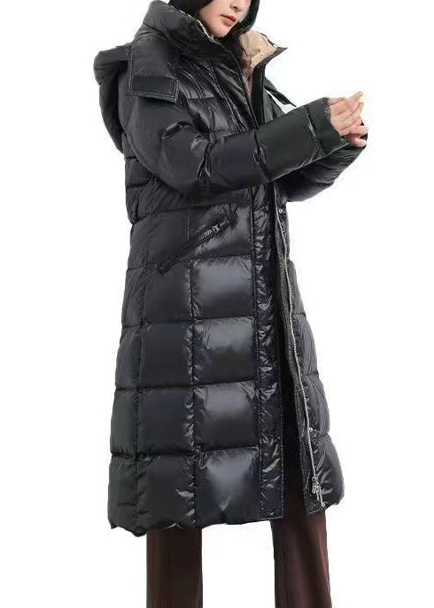 Women Black Hooded Warm Duck Down Down Coat Winter