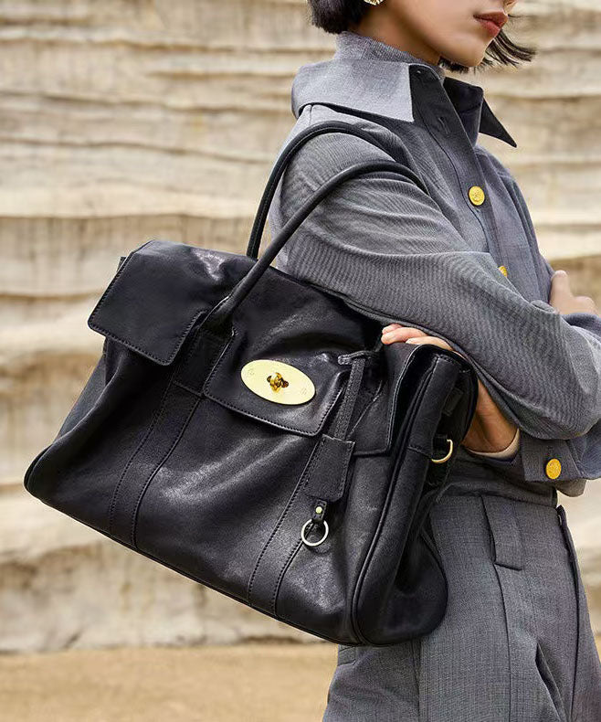 Women Black Large Capacity Leather Zipper Shoulder Bag