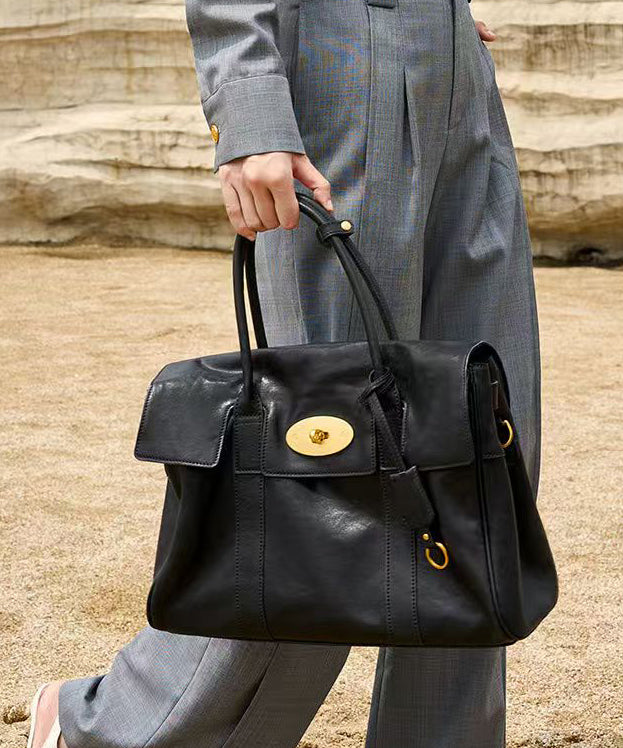 Women Black Large Capacity Leather Zipper Shoulder Bag