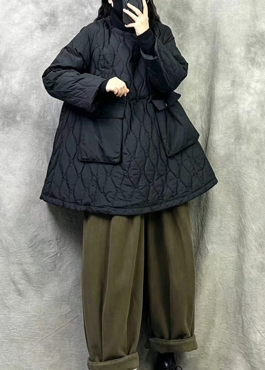 Women Black Oversized Pockets Duck Down Filled Parkas Winter